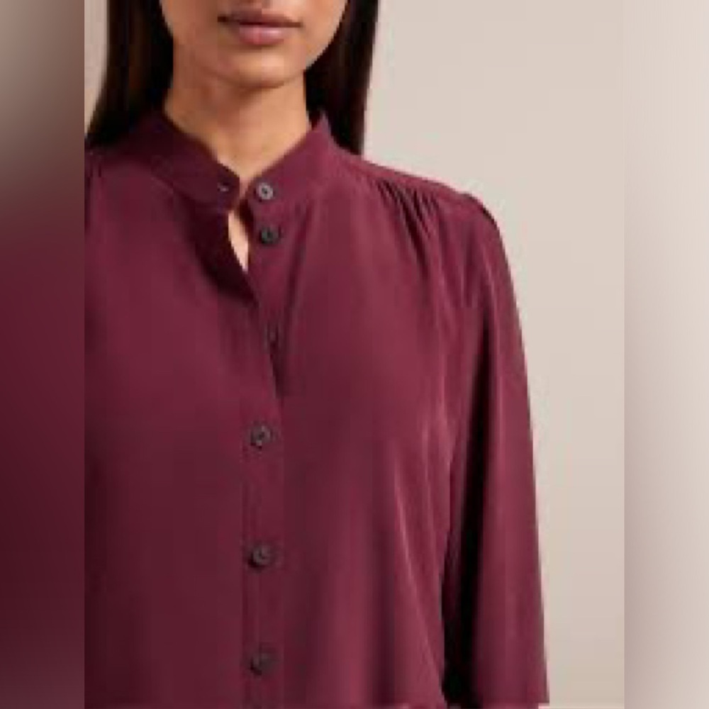 Express Elegant Plum Button-Up Blouse, XS